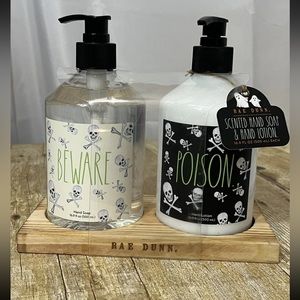 Rae Dunn BEWARE POISON Scented Hand Soap & Lotion Set Cranberry Apple 16.9 Fl Oz